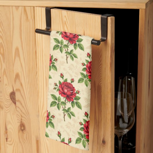 Rotes Rosen-Vintage-Muster Geschirrtuch (Drittel gefaltet)