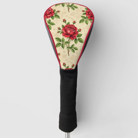 Rotes Rosen-Vintage-Muster Golf Headcover (Vorderseite)