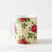Rotes Rosen-Vintage-Muster Kaffeetasse (Vorderseite Links)