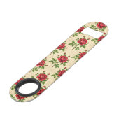 Rotes Rosen-Vintage-Muster Speed Flaschenöffner (Rückseite Schrägansicht)
