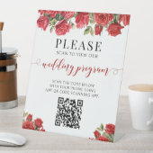 Rotes Rosenblumen-QR-Code-Hochzeitsprogramm  Sockelschild (In Situ)