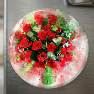 Rotes Rosenbouquet Aquarell auf weißem Hintergrund Magnet