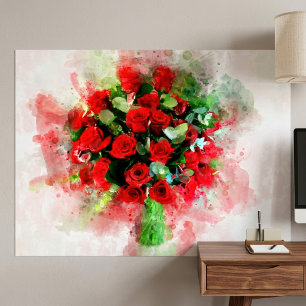 Rotes Rosenbouquet Aquarell auf weißem Hintergrund Poster