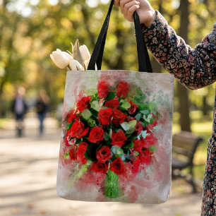 Rotes Rosenbouquet Aquarell auf weißem Hintergrund Tasche