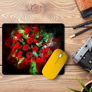 Rotes Rosenbouquet Wasserfarbe auf schwarzem Hinte Mousepad