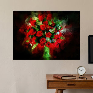 Rotes Rosenbouquet Wasserfarbe auf schwarzem Hinte Poster