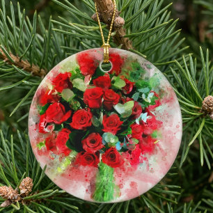 Rotes Rosenbouquet Wasserfarbe auf weißem Hintergr Keramik Ornament