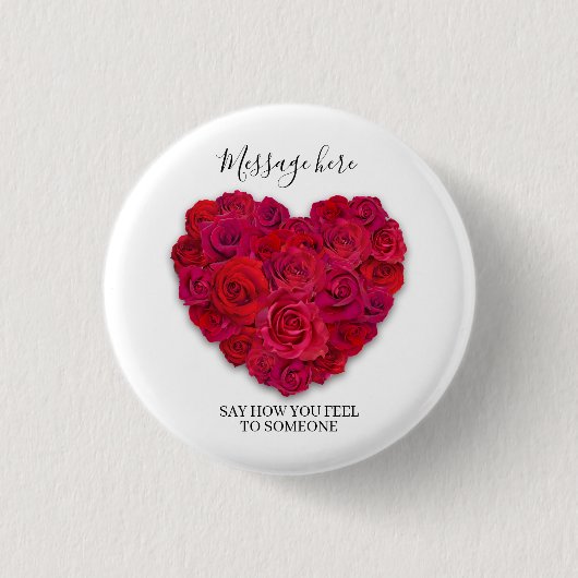Rotes Rosenherz Romantisches Florales Benutzerdefi Button (Vorderseite)