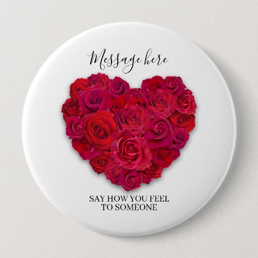 Rotes Rosenherz Romantisches Florales Benutzerdefi Button (Vorderseite)