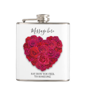 Rotes Rosenherz Romantisches Florales Benutzerdefi Flachmann
