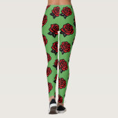 Rotes Rosenmuster auf Grün Leggings (Rückseite)