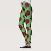 Rotes Rosenmuster auf Grün Leggings (Links)