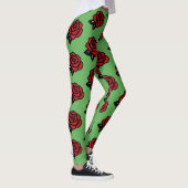 Rotes Rosenmuster auf Grün Leggings (Rechts)