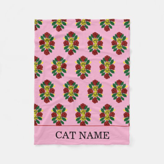 Rotes Rosenmuster Kanalboot Katze Fleecedecke (Vorderseite)