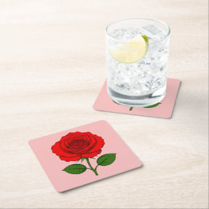 Rotes Rosenquadrat-Papieruntersetzer Rechteckiger Pappuntersetzer