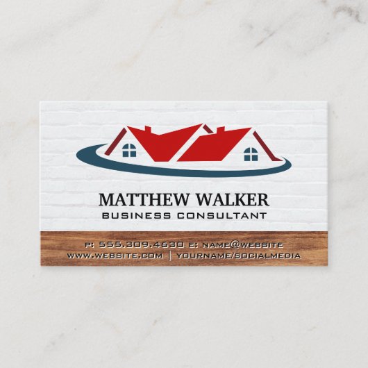 Rotes Rot-Top-Zuhause-Logo | Holzschnitt Visitenkarte (Vorderseite)