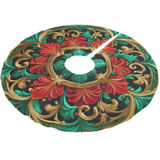 Rotes Rotes Dekoratives Holiday Tree Skirt Polyester Weihnachtsbaumdecke (Schrägansicht)