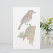 Rotes Rotkehlchen auf hölzernem Posten Briefpapier (Stehend Vorderseite)