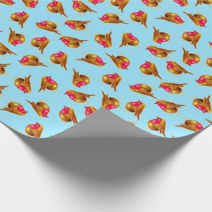Rotes Rotkehlchen Weihnachten multi auf Blau Geschenkpapier