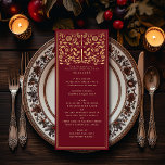 Rotes Royal Mittelalterliches Schwert Hochzeitsmen Menükarte<br><div class="desc">Feiern Sie Ihren besonderen Tag mit diesem königlich-mittelalterlichen Schwert Hochzeitsdesign. Gold in diesem Design ist keine echte Folie. Sie können dies durch einen Klick auf "PERSONALISIEREN" weiter anpassen. Für weitere Fragen kontaktieren Sie uns bitte unter ThePaperieGarden@gmail.com.</div>