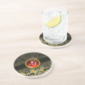 Rotes Ruby-Monogramm Sandstein Untersetzer (Seite)