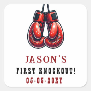 Rotes Rumble First Knockout Boxen Geburtstag Quadratischer Aufkleber