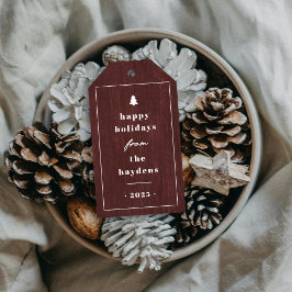 Rotes Rustic-Tannen-Holzmaserung-Weihnachtsgeschen Geschenkanhänger