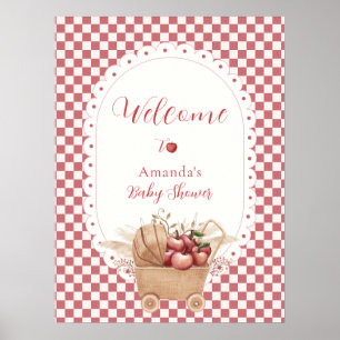 Rotes Rustikales Gingham Boho Apfel Baby Shower Wi Poster