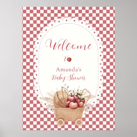 Rotes Rustikales Gingham Boho Apfel Baby Shower Wi Poster (Vorne)