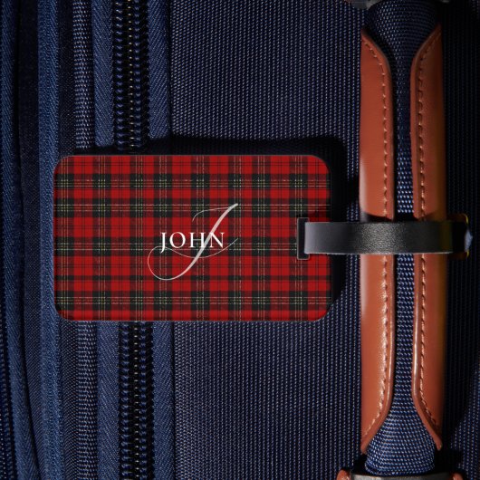 Rotes Rustikales Karo Chic Typografie Monogramm Gepäckanhänger (Rückseite Insitu 2)