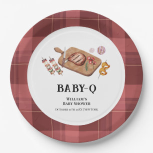 Rotes rustikales Karo-Land-Baby-Q-Baby-Shower  Pappteller