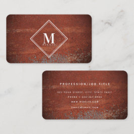 Rotes Rustikales Rost Metallisches Textur-Monogram Visitenkarte