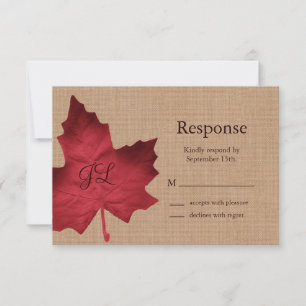 Rotes Sackleinwand-Monogramm-RSVP RSVP Karte