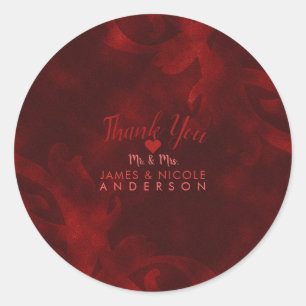 Rotes Samt Elegant Vintage Glamour Hochzeit Runder Aufkleber