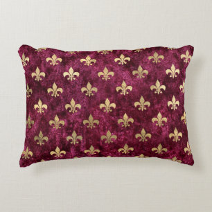 Rotes Samt Fleur De Lis Mardi Gras Orleans Muster Dekokissen