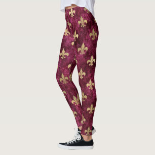 Rotes Samt Fleur De Lis Mardi Gras Orleans Muster Leggings