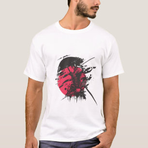 Rotes Samurai-Krieger-T-Shirt mit Tinten-Kunst   J T-Shirt