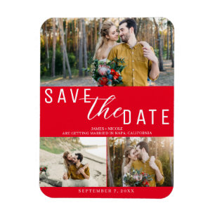 Rotes Save-the-Date Hochzeit 3 Fotos Magnet