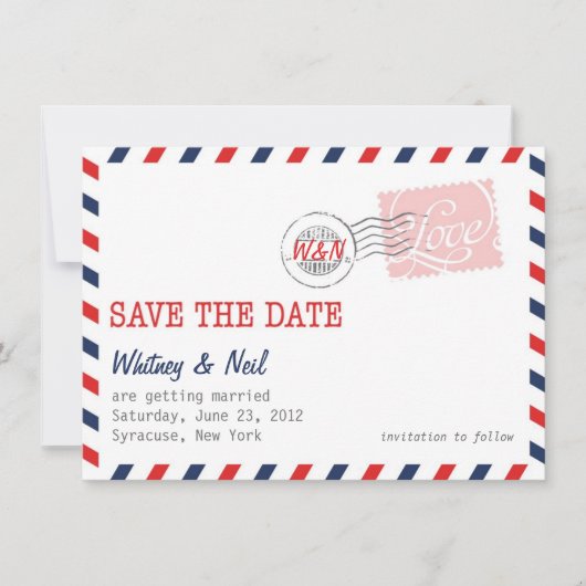 Rotes Save the Date Postdienst-Kollektion (Vorderseite)