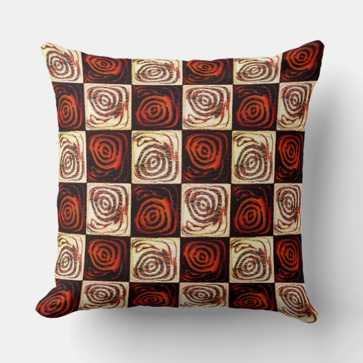 Rotes Schach mit Kreisen und rustikaler Mosaikwirk Kissen (Vorderseite)