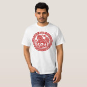 Rotes Scherenschnitt-Pferd Traditionelle Kunst T-Shirt (Vorne ganz)