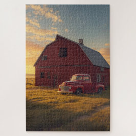 Rotes Scheunen-Altlastwagen-Jigsaw-Puzzle Puzzle
