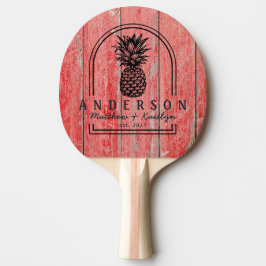 Rotes Scheunenbrett Ananas Hochzeitsbogen & Name Tischtennis Schläger