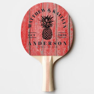 Rotes Scheunenbrett Tropischer Ananas Hochzeitskam Tischtennis Schläger