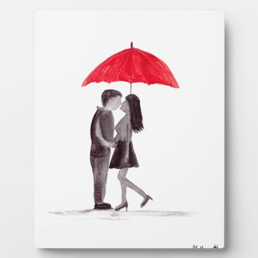 Rotes Schirmpaar in Liebe Fotoplatte (Vorderseite)