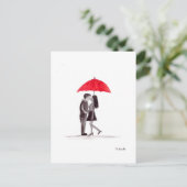 Rotes Schirmpaar in Liebe Postkarte (Stehend Vorderseite)