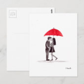 Rotes Schirmpaar in Liebe Postkarte (Vorne/Hinten)
