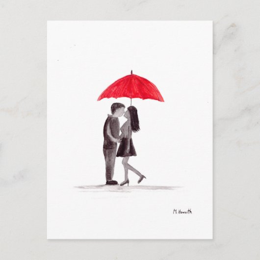Rotes Schirmpaar in Liebe Postkarte (Vorderseite)