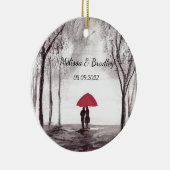 Rotes Schirmpaar Liebe Hochzeit Keramik Ornament (Rechts)