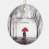 Rotes Schirmpaar Liebe Hochzeit Keramik Ornament (Links)
